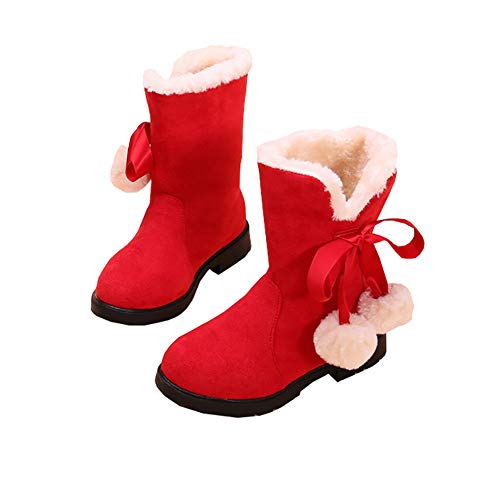 Girls Winter Warm Fur Boots Mid-Calf Bowknot Princess Booties