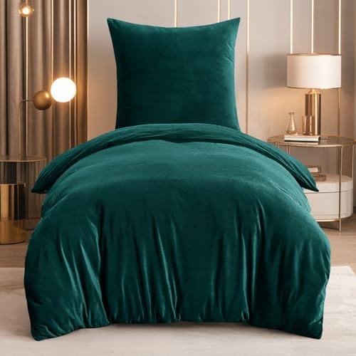 RUIKASI Flanell Winter Bettwäsche 135x200 Dunkelgrün Warm WinterBettwäsche – Ansicht 1