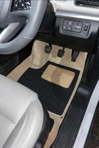 Image of 10D Premium Leatherette Car Foot Mat for Maruti Suzuki S-Cross Model (2012-2018) 100% Waterproof and Dust Proof | Custom Fitted 10D Car Floor Tray Mat - Beige with Black Grass