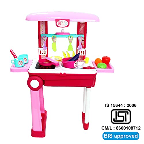 Image of Wembley Kitchen Set for Kids Girl Big Size Cooking Set Toys Trolley - BIS Approved - Made in India