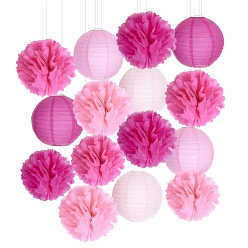 Paper Flower Lanterns Tissue Pom Poms Hanging Decorations Purple Flower Ball for Baby Shower Wedding Birthday Graduation Party Mothers Day