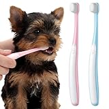 SULIKJHUI 2 Pcs Puppy Toothbrush, Ultra Soft Mini Head Toothbrush for Small Dogs & Soft Dog Toothbrushes, Deep Dental Cleaning for Puppies, Kittens & Tiny Pets (Light Blue + Pink)