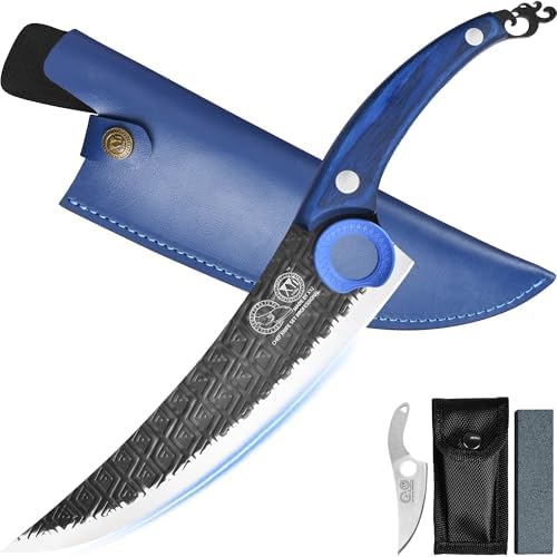 XYJ FULL TANG Boning Knife with Leather Sheath,Portable Carrying Fish Filleting Chef Knives,Outdoor Cooking Meat Cleaver Butcher Knife for Camping Kitchen or Outdoor BBQ