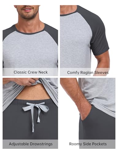 EA'S SECRET Men's Bamboo Rayon Pajama Sets Summer Lightweight Pajamas Soft Short Sleeve Lounge Sleepwear With Pocket4