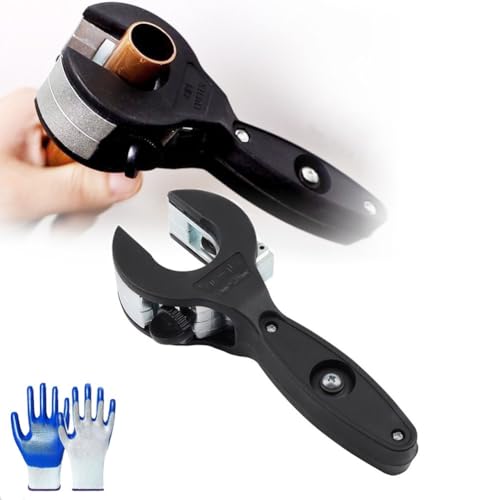 Cortador de tubos con trinquete, cortador de tubos, cortador compacto de tubos de PVC con trinquete 2 en 1, corte fácil y preciso de tubos de acero inoxidable y cobre de 6-23 mm o 8-29 mm(A-Black)