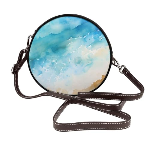 Sac à main en cuir végétalien rond au design aquarelle marine exclusif