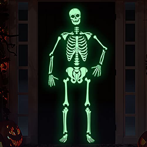 HUHUTU Pegatinas luminosas de pared para ventana de Halloween, decoración de fiesta de calaveras