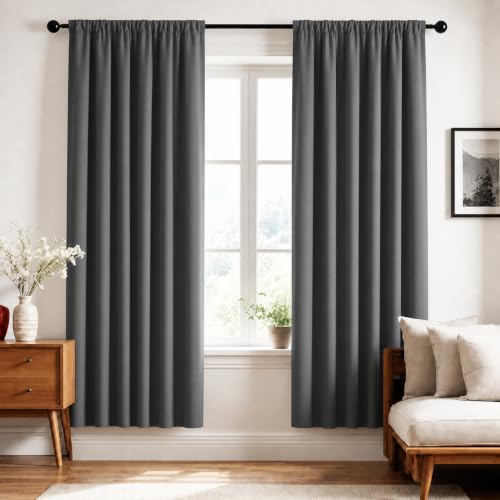Image of Deconovo Rod Pocket Blackout Curtains Room Darkening Thermal Insulated Curtains 38x45 Inch Dark Grey 2 Panels