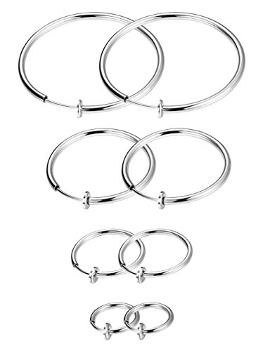 Keklle Stainless Steel 4 Pairs Clip On Hoop Earrings For Women Men Non Pierced Earrings (A:silver-Tone) #TOP3