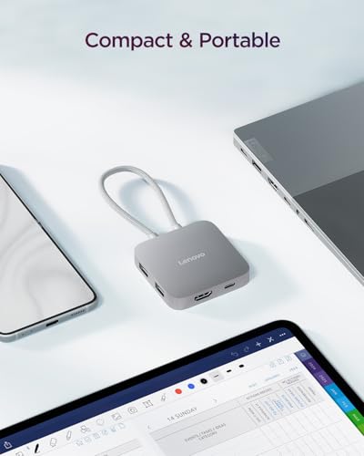 Image of Lenovo USB-C 5-in-1 Travel Hub, 90W Power Delivery, 4K 60Hz HDMI, Dual USB-C and USB-A Ports, Plug and Play, Compact, Silver Grey