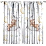 Nanacur Cartoon Bear Curtains for Kids, Cute Bear Sleeps Watercolor Moon Stars Print Rod Pocket Window Drapes for Baby Bedroom Nursery Living Room, 42' W X 45' L