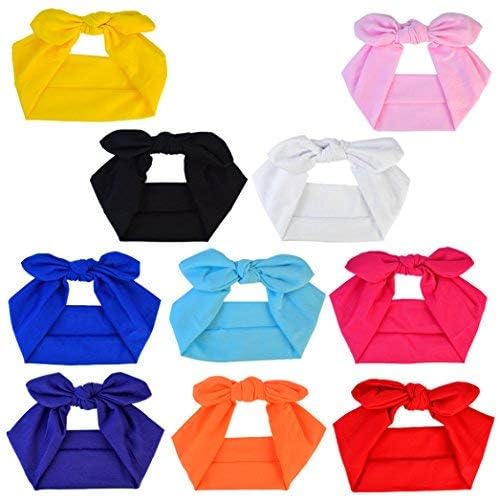 Fasce per capelli da donna, con fiocchi, accessori turbante, in cotone, 10 pezzi, tinta unita