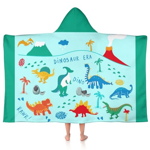 Kids Hooded Bath Towel 30x50 Inch Cartoon Dinosaur Beach Towel Boys Girls