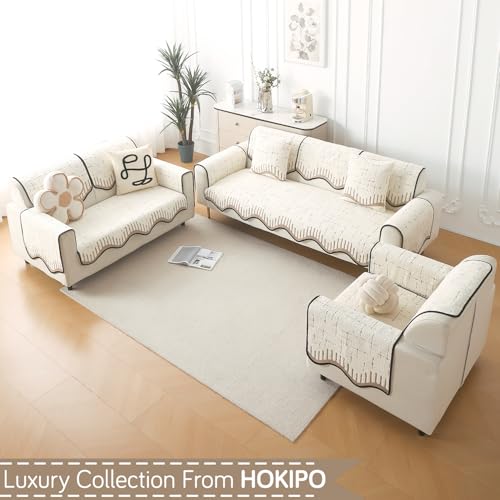 Image of HOKIPO 1 PC Backrest Mat for Sofa Cover | Luxury Supple Soft Wavy Mat with Anti Slip Backing, Cream Brown (AR-6217-CRBR)