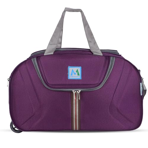 Image of M MEDLER Jerry Duffle Bag | Waterproof Strolley Duffle Bag | 2 Wheel Duffel Bag | Luggage Bag with Adjustable Strap (Purple)