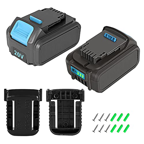 2 Pack Replacement 6.0 Ah Battery for Dewalt 20 Volt Max Lithium-ion XR Battery DCB206 DCB205 DCB200 with 2 Pack Mount Holder