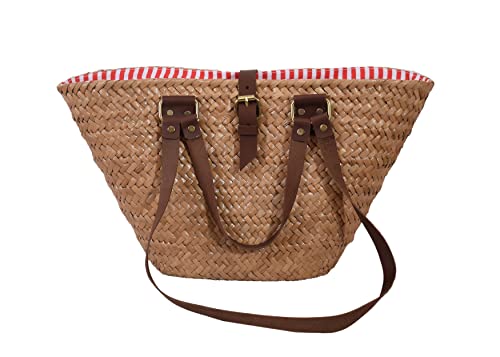 Generic French Market Basket, Khaki, Leather, Adjustable Strap, 15