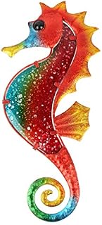 HONGLAND Seahorse Wall Decor Outdoor Metal Wall Art Seahorse Wall Decoration Sculpture Indoor Hanging Glass Decorations for Home Garden,Terrace,Fence,Livingroom