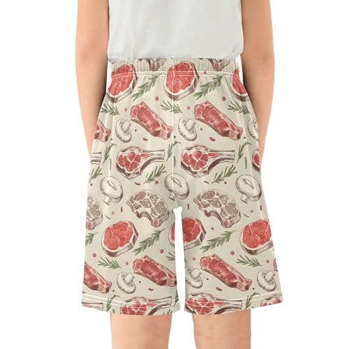 ALAZA Steak Mushroom Pajama Shorts Elastic Waist Casual Sleep Shorts with Pockets Size 6-142