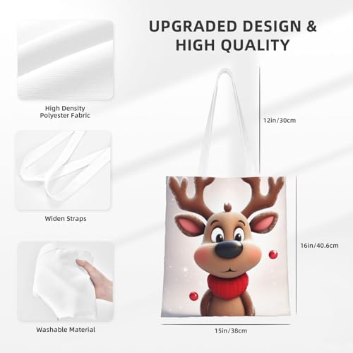Canvas Tote Bag Aesthetic for Women Cute Xmas Reindeer Shopping Bags Large Tote Shoulder Bag Reusable Grocery Bags Hobo Bags Casual Handbags Cute Cloth Bags Birthday Gifts3
