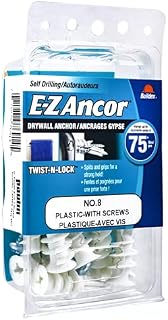 E-Z Ancor®/EZ Ancor® Twist-N-Lock #8 Self-Drilling Nylon Drywall Anchors with Screws, Heavy Duty Holds Up to 75lbs, 10pcs/Pack