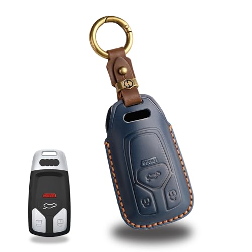 Coque de clé Audi bleu en cuir anti-choc évite les rayures des boutons
