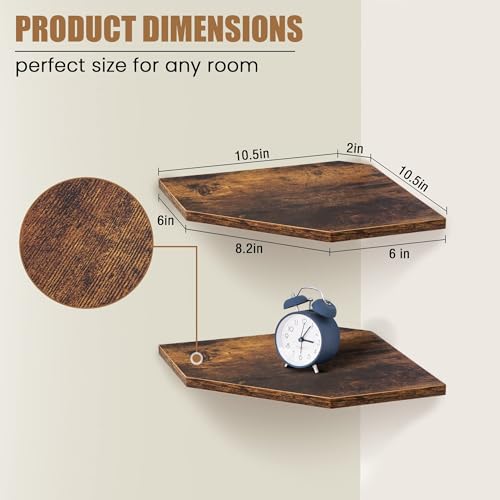 Image of Fun Memories Corner Shelf Wall Mount, Floating Corner Shelves, Set of 2 Corner Wall Shelf Organizer, Rustic Wood Wall Storage Display Shelves for Living Room Bedroom Bathroom Kitchen, Rustic Brown | Organizer