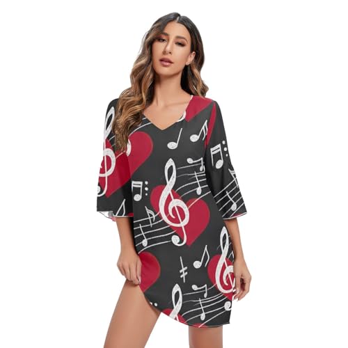 Robe hawaïenne noire et notes de musique vêtement été imprimé