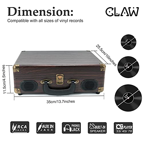 Image of CLAW Stag Portable Pro Bluetooth Turntable | 2x5W Speakers | Brown Wood