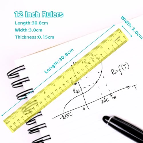 Rulers 12 Inch, Colored Clear Rulers, Plastic Measuring Ruler for Kids, School, Home and Office, Millimeter, Centimeter and Inches, Pack of 7 - Thumbnail 2