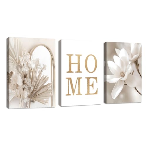 3 Pcs Cuadros decorativos modernos Boho Beige Blanco Inicio Magnolia cuadros lienzo decorativos Minimalismo Beige Cola de gato Cuadros Decor Salón Dormitorio Comedor Decorde Pared 40x60cmx3