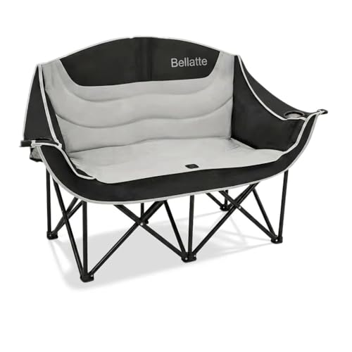 Bellatte Double Camping Chair, Two Person Padded Foldable Loveseat 661LBS, Heavy Duty Steel Frame with Cup Holders & Side Pockets, Portable Outdoor Chair with Carry Bag for Camping Beach Lawn Sports