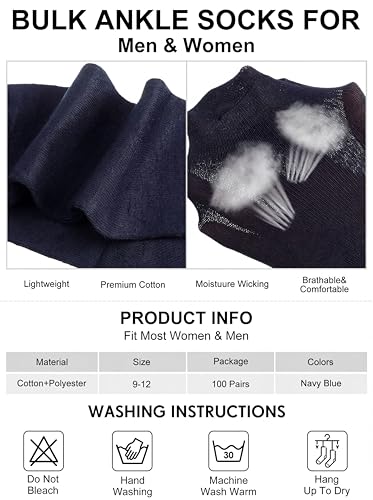 Image of Tarpop 100 Pairs Bulk Mens Socks Moisture Wicking Casual Sports Ankle Socks for Homeless Unisex Adult Men Women