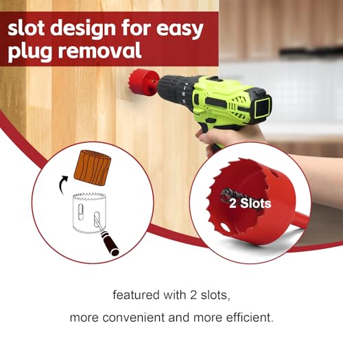 2-1/8 Inch Hole Saw for Wood, 54mm HSS BI-Metal Hole Saw for Recessed Lighting, 30mm Cutting Depth Hole Cutter with Hex Shank Drill Bit Adapter for Cornhole Boards Plastic Drywall Fiberboard, Red