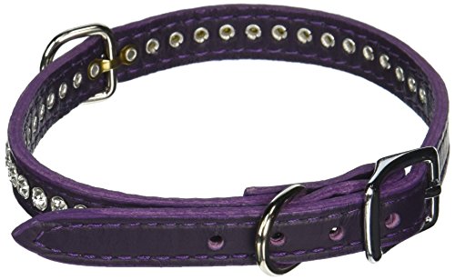 Image of Signature Leather Crystal Dog Collar, Purple Solid Grain Leather, Fits 11.5 inch-13.5 inch Neck Size, 16 inch Overall Length