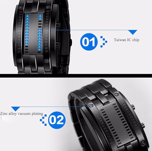 Image of ADSBIAOYE Men's and Women's Watches Fashion Creative Double Matrix Binary LED Waterproof Stainless Steel Watch