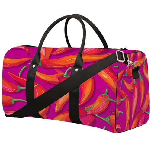 Chili Peppers Print Sports Tote Gym Bag for Men & Women, Water Resistant Foldable Travel Duffel Bag, Lightweight Carry-On Weekender Overnight Bag for Workout Hospital