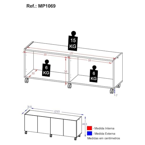 Rack para Tv até 50 Polegadas com 4 Portas e Rodízios Multimóveis Mp1069 Preto