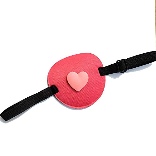 BIHIKI 3D Eye Patch for Kids, Boys and Girls Silk Eye Patch for Amblyopia, Strabismus, Lazy Eye, Eye Surgery (Red Heart, Left)