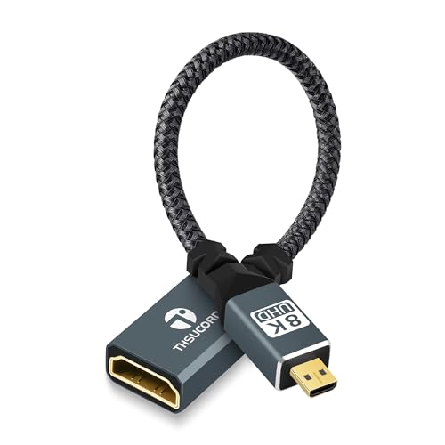 Thsucords Micro HDMI to HDMI�ϊ��A�_�v�^ Micro HDMI�ϊ��P�[�u�� Type D(�I�X)-Type A(���X) �����P�[�u��-HDTV �v���W�F�N�^�[,�O���t�B�b�N�J�[�h,�^�u���b�g������8K�����4K�𑜓x���T�|�[�g