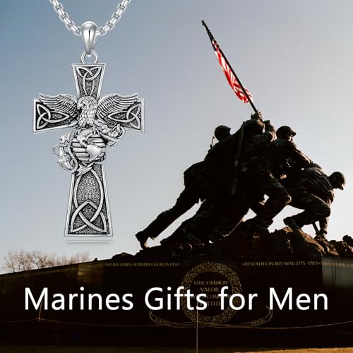 Marines Cross Necklace for Men 925 Sterling Silver Marines Pendant Celtic Birthday Jewelry for Husband Father4