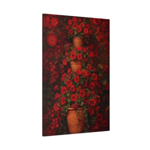 Toile fleurs rouges 80x120 cm cadre vertical déco