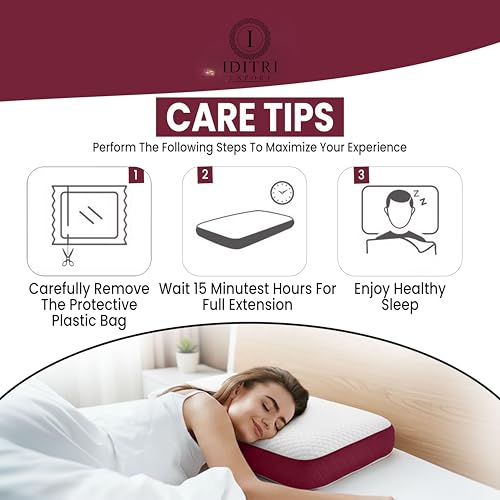 Image of High Density Shredded Memory Foam Pillow Set of 2, 60x38x10 cm Orthopedic Neck Relief, White /Maroon Geometric Jacquard Case, Aligned Spine Bedding for Side