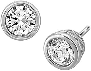 Plated Sterling Silver Swarovski Zirconia Bezel-Set Stud Earrings