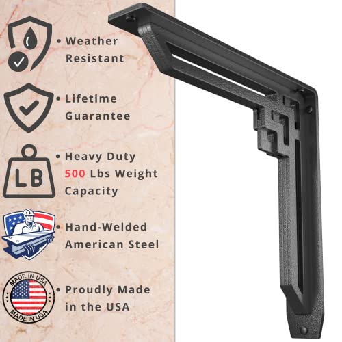 Starby Heavy Duty Shelf Brackets (2 Pack) - Designer Metal Corbels For Mantels, Countertops And Decorative Shelving - 500# Capacity - Wrought Iron Black - 2 Pack (12" X 12" X 2") #TOP1