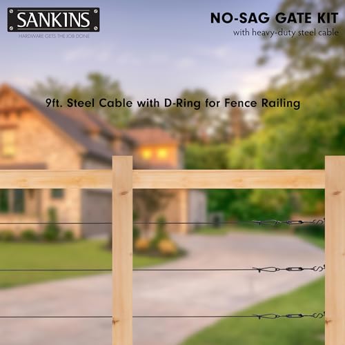SANKINS Anti-Sag Gate Kits for Wooden Fence, Black Anti-Sagging Gate Support Cable Kit Hardware, Gate Sag Frame Kit Hardware for Wooden Fence, Wood Gate Door Repair Kit for Outdoor, 1 Pack