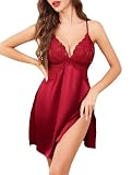 TELA DE SATÉN: Fabricado con un 95% de poliéster y un 5% de espandex, este sexy babydoll de lencería ofrece una comodidad piel-friendly con una sensación transpirable y suavizante para la piel. Los lujosos pijamas de satén y el cuerpo de encaje brindan un atractivo táctil irresistible.