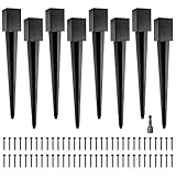 LADECH 4x4 Fence Post Anchor Ground Spike 36” Length Metal Black Powder Coated – Mailbox Post Anchors – Fit 3.5x3.5 Lumber (8, Black)