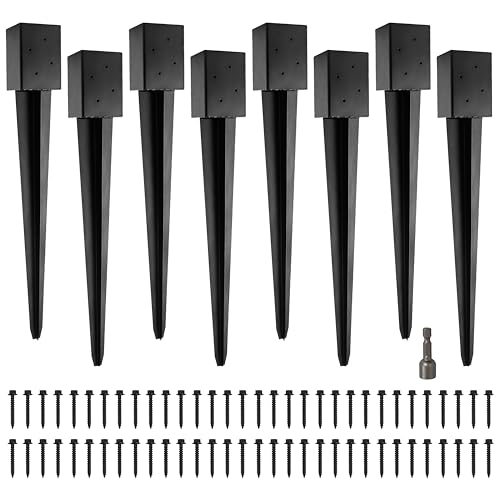 LADECH 4x4 Fence Post Anchor Ground Spike 36 Length Metal Black Powder Coated Mailbox Post Anchors Fit 3.5x3.5 Lumber (8 Black)