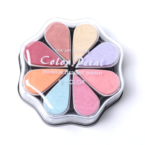 Desuibao Tampone di inchiostro a forma di petalo in 8 colori per timbri in gomma, lavabile arcobaleno, tamponi di inchiostro colorati per timbratura, creazione di biglietti, album di ritagli, tamponi